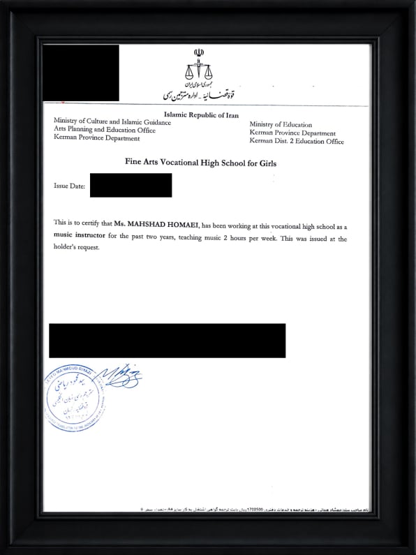 Certificate: Music Instructor in Fine Art Vocational High School