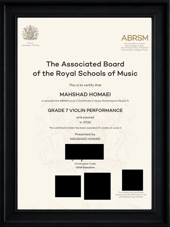 Certificate: ABRSM Grade 7 Violin Performance